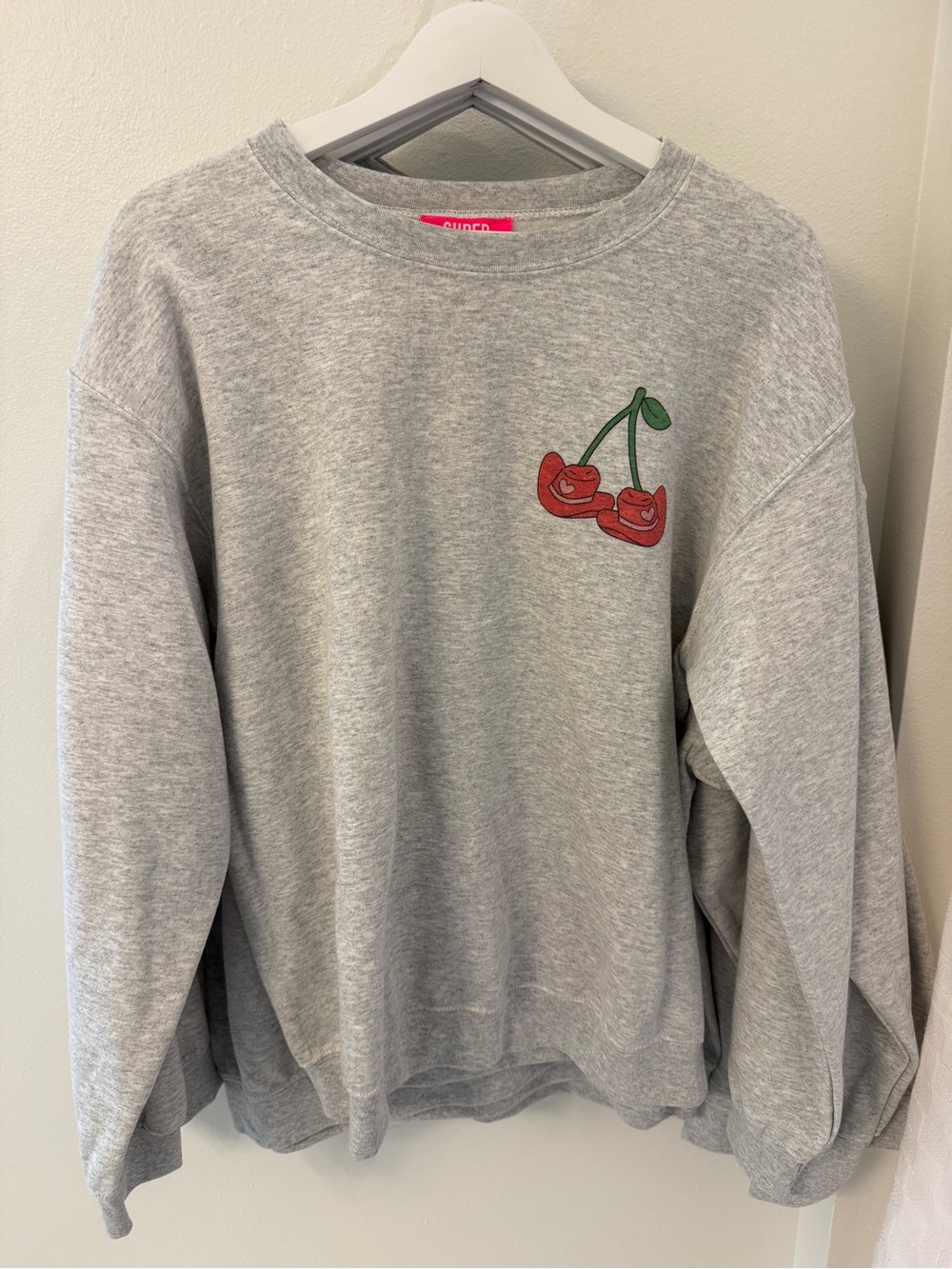 Casual Gray Crewneck Sweater with Cherry Graphic - Unbranded